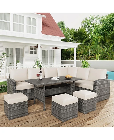 Gaomon 7-Piece Outdoor Patio Set with Wicker Rattan Dining Table