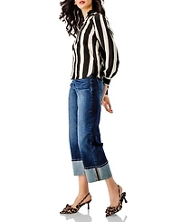 Ivonne Women's Collared Long Sleeve Striped Blouse