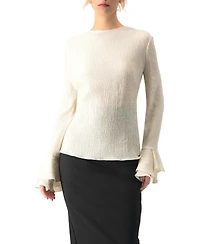 Ivonne Women's Long Sleeve Ruffled Cuff Textured Blouse