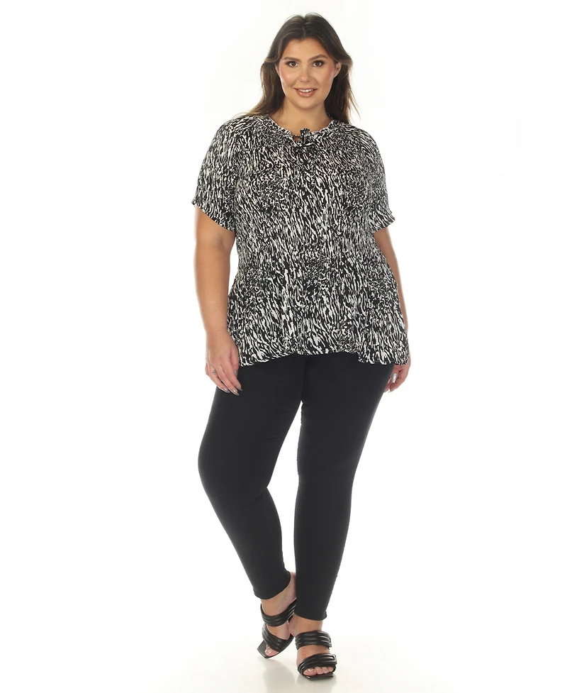 White Mark Plus Short Sleeve Printed Peplum Top