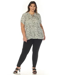 White Mark Plus Short Sleeve Printed Peplum Top