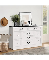 gaomon 9-Drawer Farmhouse Engineered Wood Dresser, Built-In Charging Station, Anti-Tip Device, Bedroom, Black