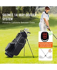 Mecale Golf Cart Bag with Stand, 14-Way Divider Top, 35", 11 Pockets, Handles, Dust Cover & Detachable Dual Strap, Black/White