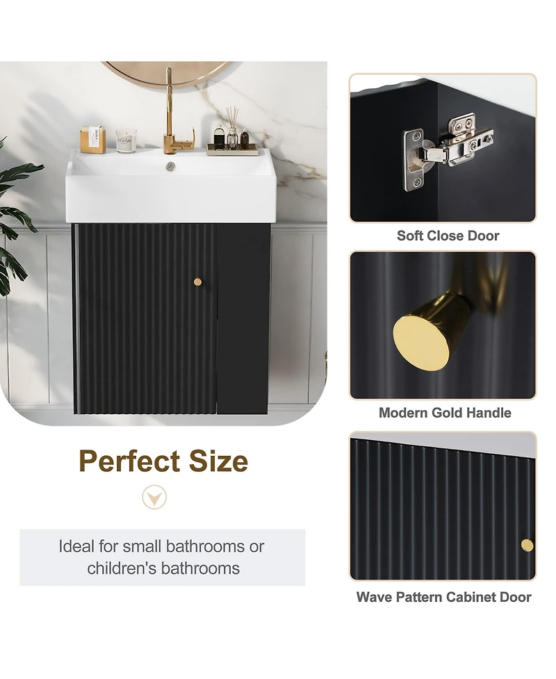 Cesicia 22 in. Modern Floating Bathroom Vanity with Ceramic Basin and Right Side Storage for Small Bathrooms