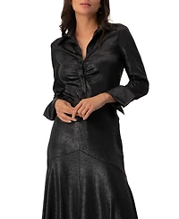 Ivonne Women's Long Sleeve Faux Leather Shirt