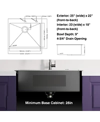 flynama 25x22inch Gunmetal Black Kitchen Sink Topmount Stainless Steel 18 Gauge