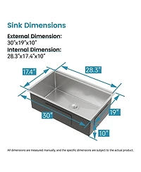 flynama 30x19inch Stainless Steel Kitchen Sink Single Bowl Undermount Handmade with Cutting Board
