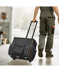 Mecale Rolling Tool Bag on Wheels, 110 lb Capacity, 25 Pockets, Heavy-Duty Tool Organizer with Telescoping Handle & Stable Base