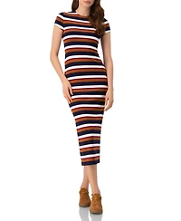 Ivonne Women's Long Wide Stripes Cap Sleeve Dress