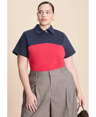 Eloquii Women's Asym Zipper Neck Polo Shirt