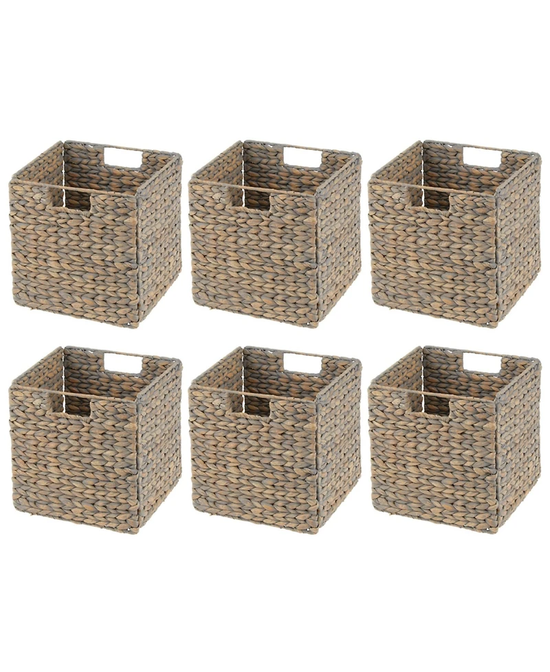 Hyacinth Woven Cube Bin Basket Organizer, Handles, 6 Pack, Gray Wash