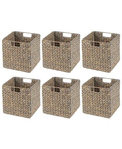 Hyacinth Woven Cube Bin Basket Organizer, Handles, 6 Pack, Gray Wash