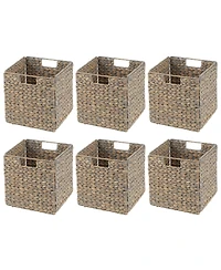 Hyacinth Woven Cube Bin Basket Organizer, Handles, 6 Pack, Gray Wash