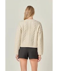 English Factory Women's Crewneck Cable Sweater