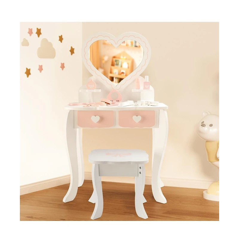 Bruce & Shark Princess Vanity Set for Girls | Kids Makeup Table with Mirror, Stool, Drawers & Pretend Cosmetics
