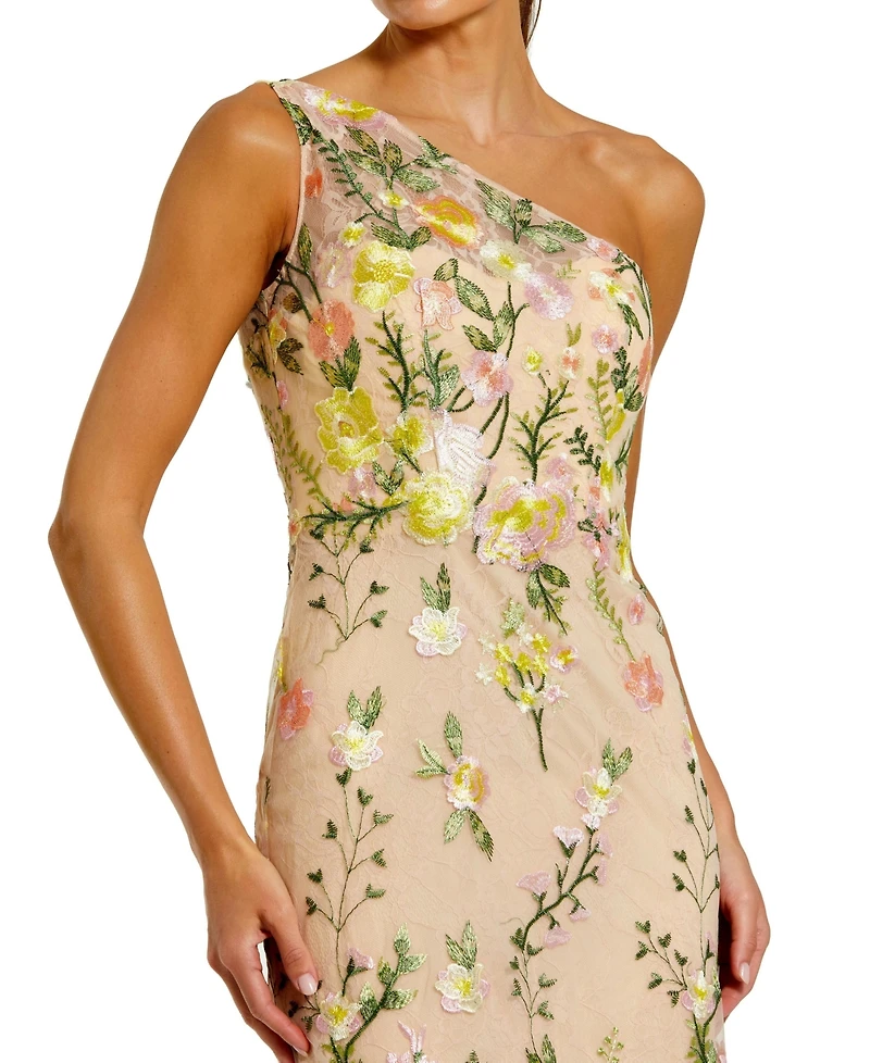 Mac Duggal Petite One Shlouder Lace Embroidered Gown Dresse