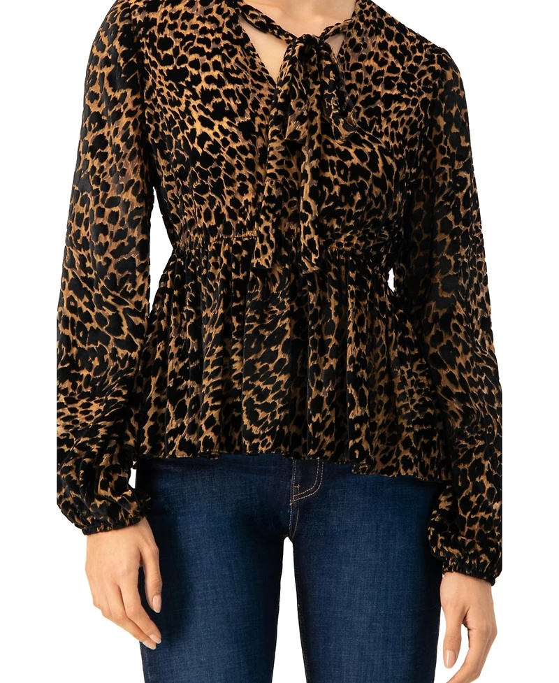 Ivonne V-Neck Animal Print Blouse With Velvet Flock