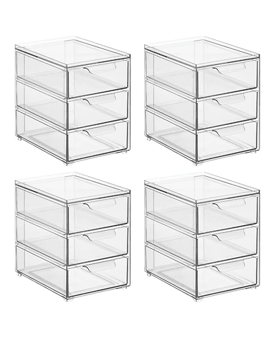 mDesign Plastic 3 Drawer Stackable Organizer for Bathroom Storage,4 Pack