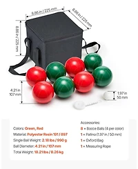 Mecale Bocce Ball Set, 107 mm, 8 Resin Balls + Pallino, Carry Bag & Measuring Rope, 2-8 Players