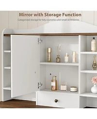 Gaomon 47 Inch Wide 8 Shelves Makeup Vanity Desk and Chair comes Mirror and Lights for Bedrooms, Apartments, Easy to Assemble