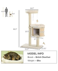 Aostirmotor 46.5" Tall 3 Level Cat Tower with Scratching Posts in Natural