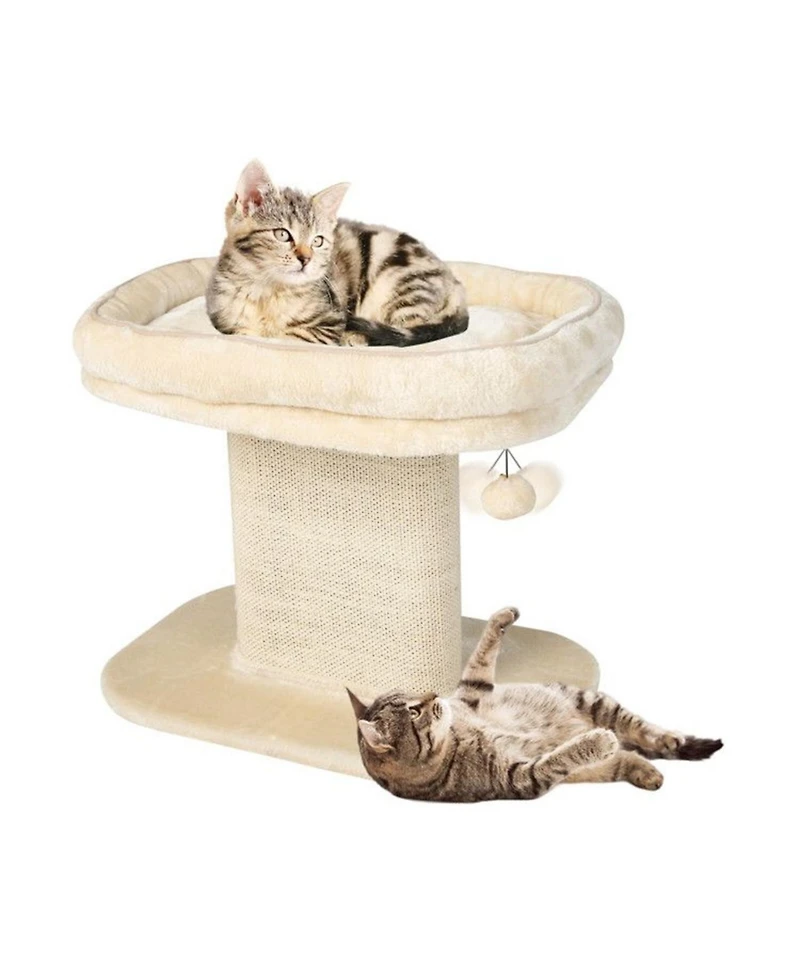 Aostirmotor Cat Tree Tower with Large Plush Perch and Scratching Plate in Beige