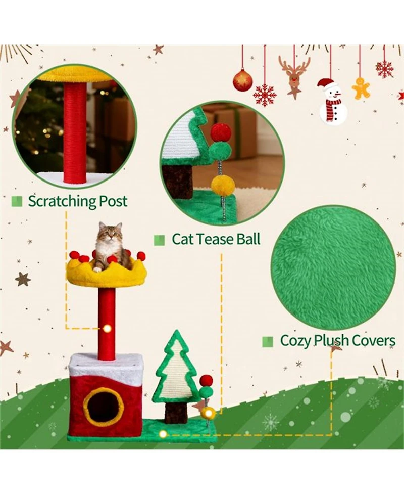 Aostirmotor 29.5" Tall Multi-level Cat Tower with Cat Condo in Red