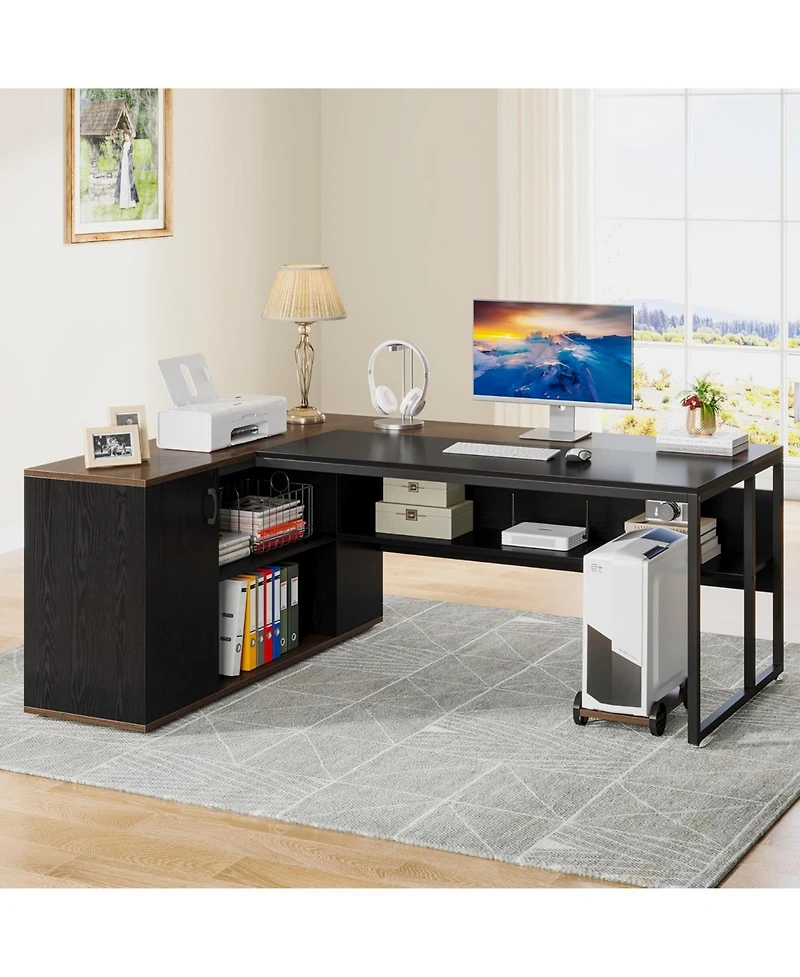 Tribesigns 71 inch Executive Desk, L Shaped Desk with Cabinet Storage, Executive Office Desk with Shelves, Business Furniture Workstation