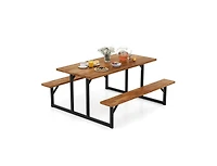 Slickblue Outdoor Acacia Wood Picnic Table with 2 Benches for 6 Person