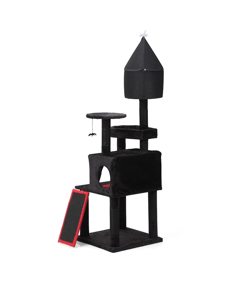 Aostirmotor 64.2" Tall Cat Tower with Coffin Bed,Condo in Black