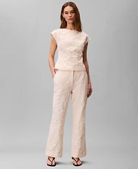 Calvin Klein Womens Short Sleeve Top Floral Straight Leg Pants