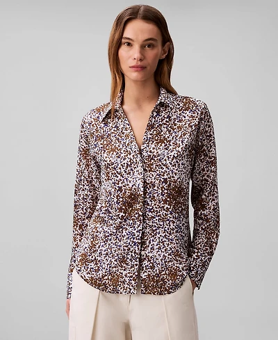 Calvin Klein Women's Textured Print Slim Button-Down Shirt