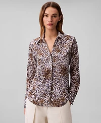 Calvin Klein Women's Textured Print Slim Button-Down Shirt