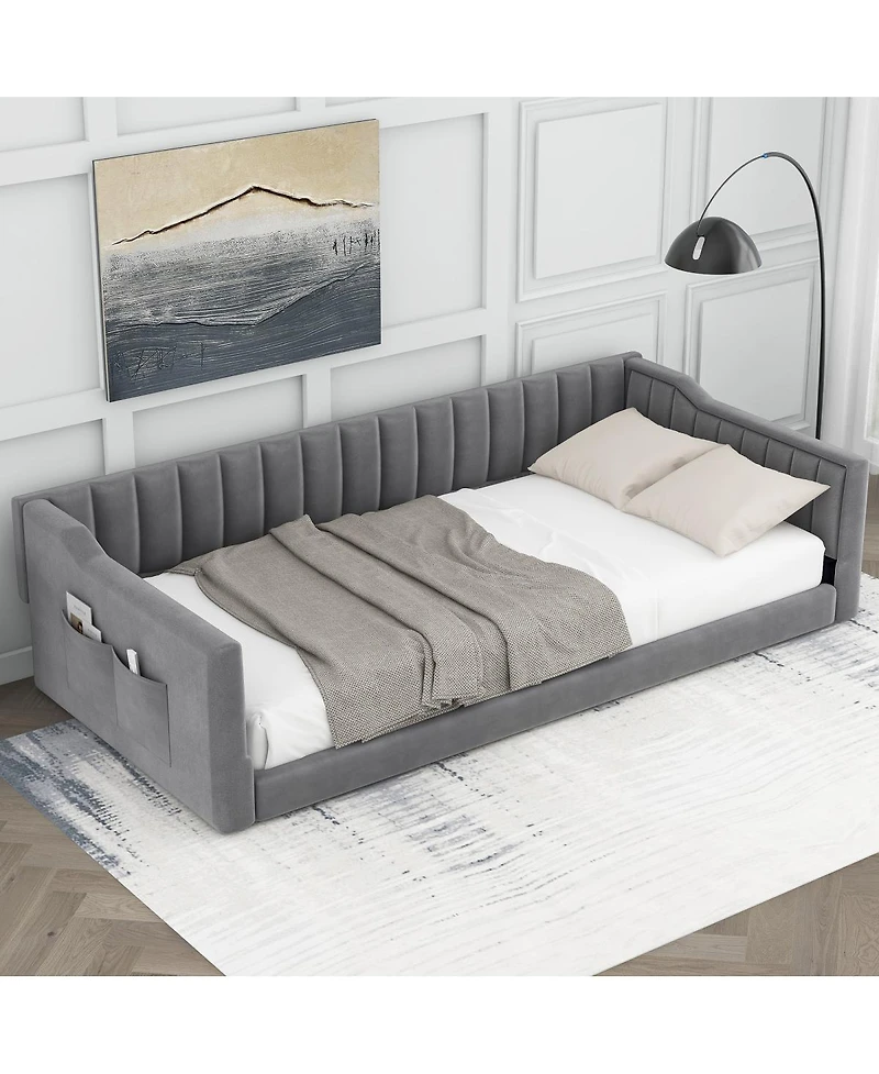 Streamdale Furniture Streamdale Twin Xl Size Upholstery Daybed and Side Storage pocket,Gray