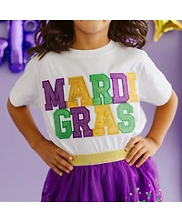 Sweet Wink Little Girls Mardi Gras Sequin Patch Short Sleeve T-Shirt