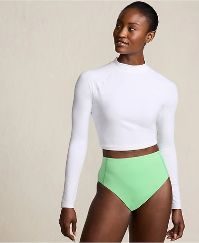 Lands' End Women's SunShade Upf 50 Long Sleeve Cropped Rash Guard
