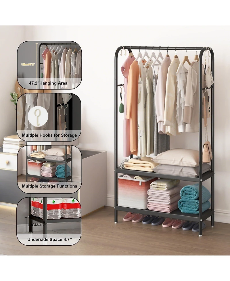 gaomon Heavy Duty Clothes Rack Freestanding Garment With Shelves Metal Clothing Closet Storage Portable Hanger