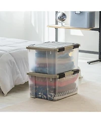 Iris Usa 44 Qt Storage Bins with Gasket Seal Lid, Clear/Chrome, 2Pk