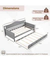 Costway Twin Size Daybed with Trundle Solid Wood Sofa Bed with Slats Support Guest Bed