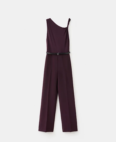 Mango Women's Asymmetrical Neckline And Belt Jumpsuit