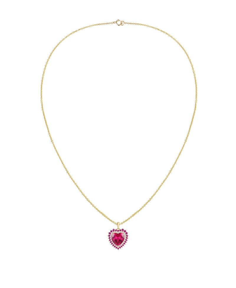 Macy's Lab-Grown Ruby and White Sapphire Heart Pendant Necklace in 14k Gold Sterling Silver (Also Available in Pink Sapphire)