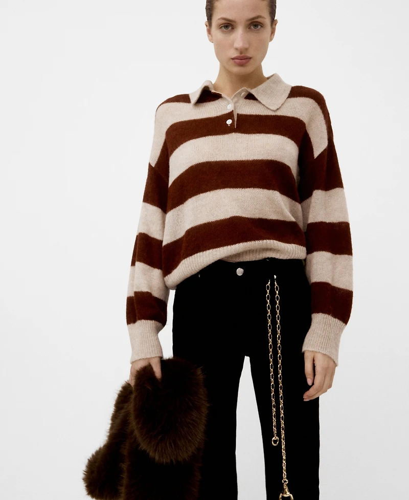 Mango Women's Striped Polo-Neck Sweater