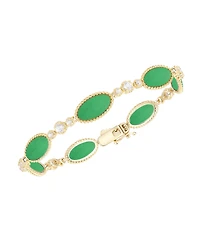Macy's Jade (12x6mm) and White Sapphire (0.02 ct. t.w.) Bracelet 14k Gold Over Sterling Silver (Also Available Onyx)