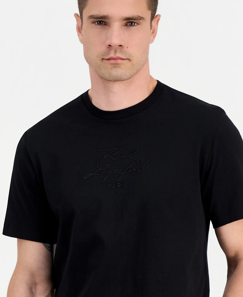 Karl Lagerfeld Paris Men's Embroidered Logo Cotton Crewneck T-Shirt