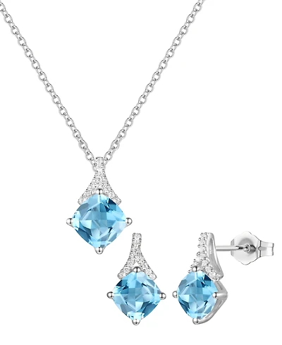 Macy's 2-Pc. Amethyst (3.2 ct. t.w.) and Lab-Grown White Sapphire (0.18 Earrings Pendant Set 14k Gold Over Sterling Silver (Also Avai