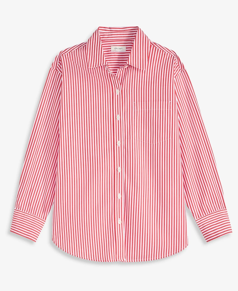 On 34th Women's Embroidered Oversized Poplin Shirt, Macy's Exclusive