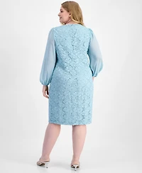 Connected Plus Sequin Lace Blouson-Sleeve Sheath Dress