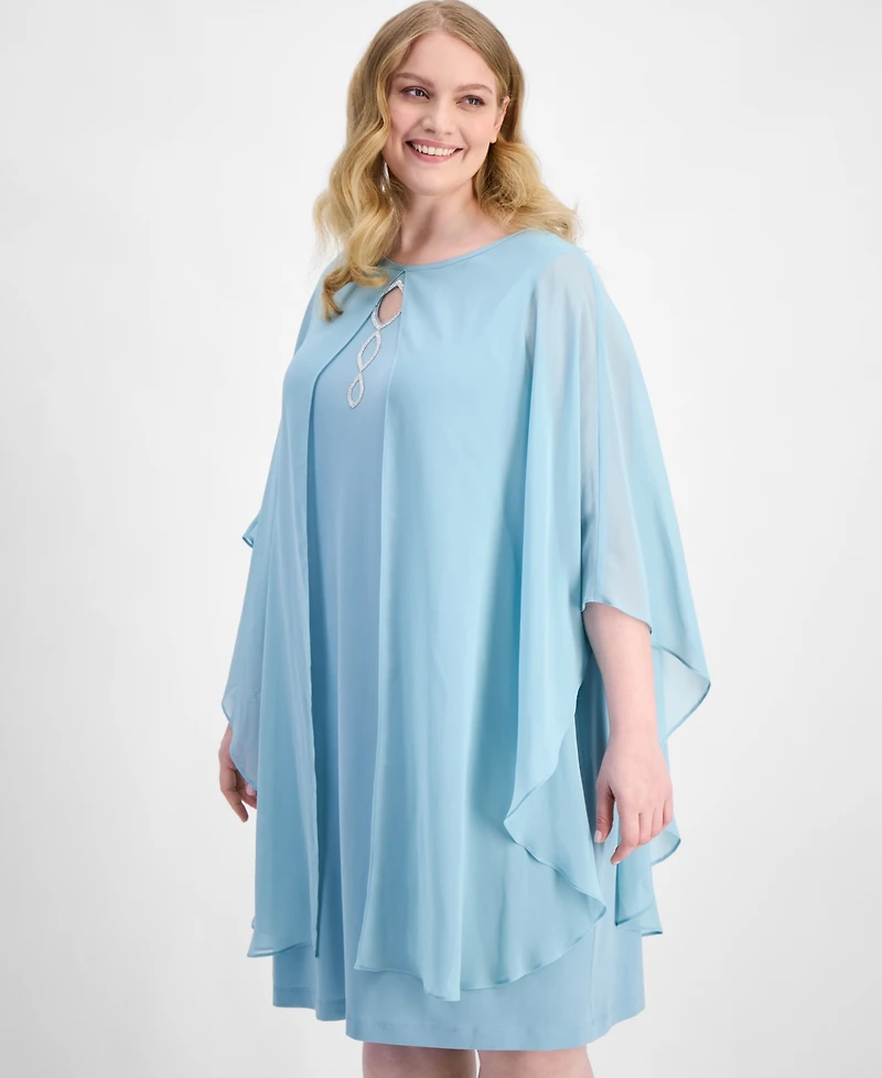 Connected Plus Cape-Overlay Sheath Dress