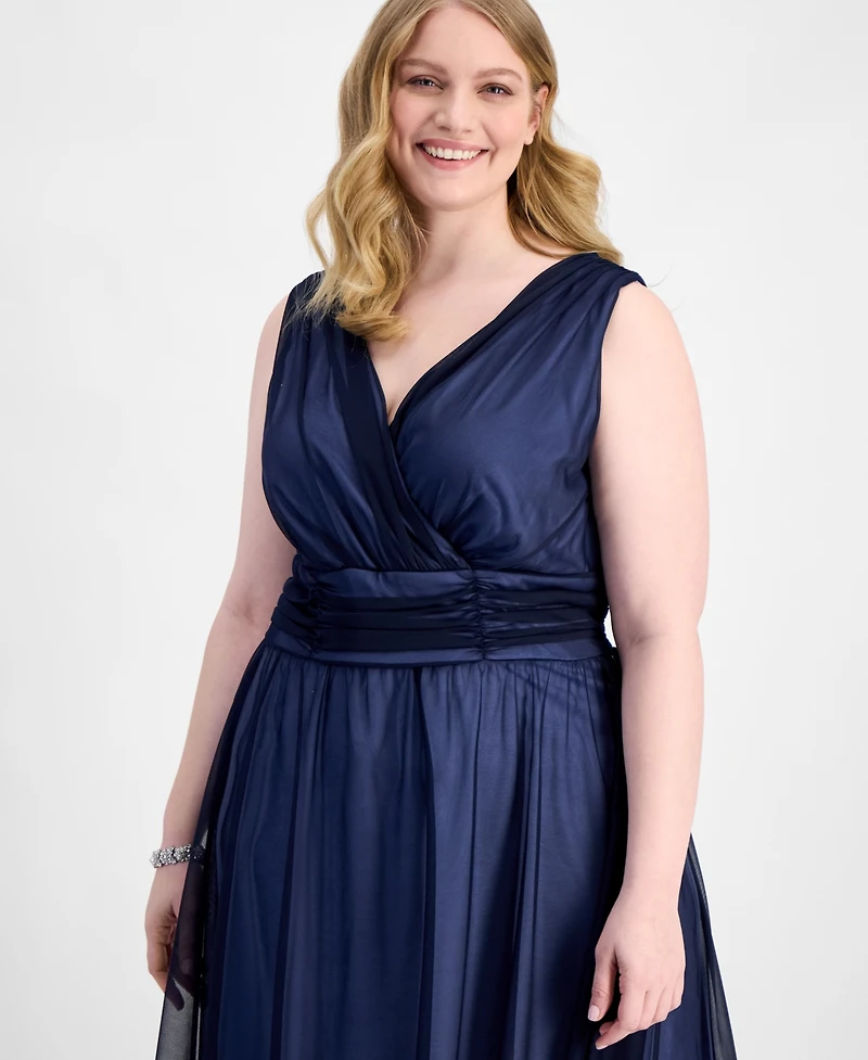 Connected Plus Sleeveless Chiffon Midi Dress