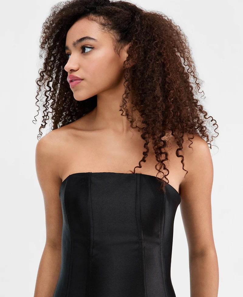 Rare Juniors' Mikado Strapless Drop-Waist Corset Ball Gown